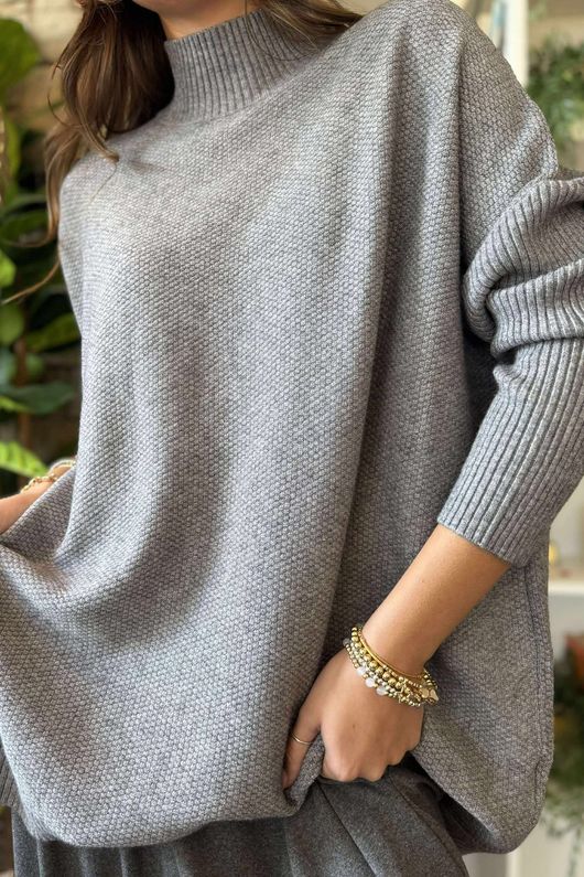 Charli Honeycomb Oversized Turtle Knit Grey Marl